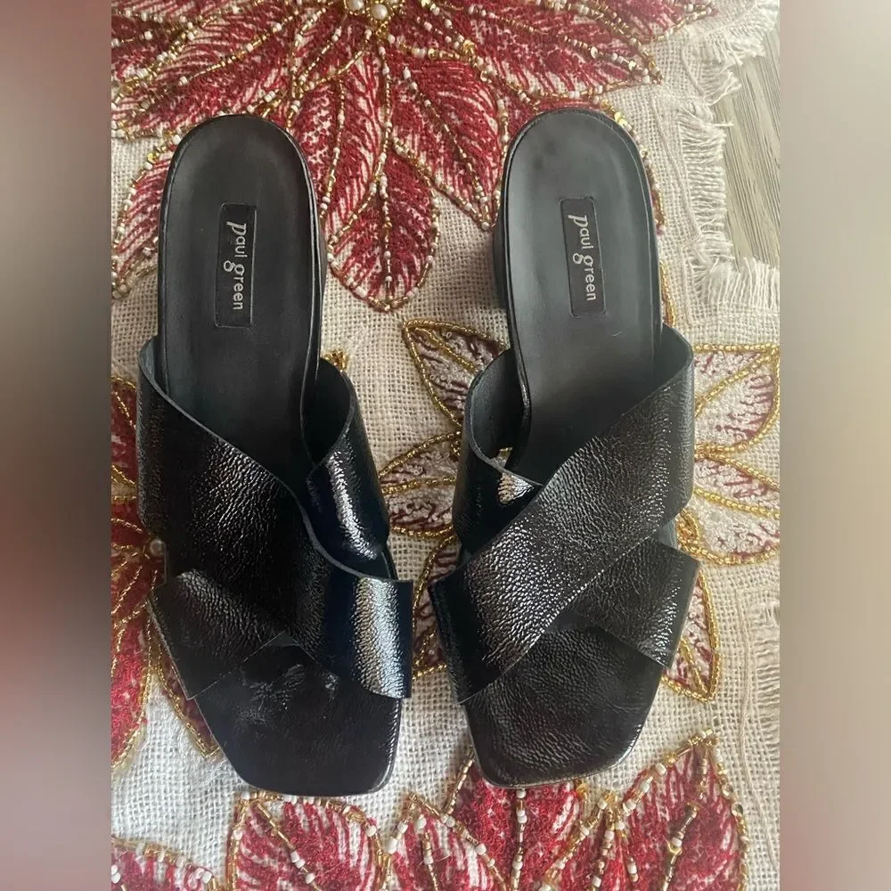 PAUL GREEN Sandals Black Leather  Soft Heels Shoes UK 3.5 US 6 Made In Austria
